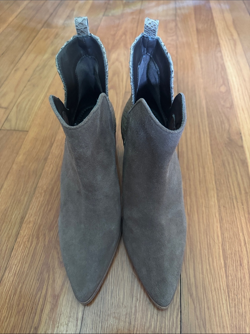 Kaanas Taupe Suede Pointed-Toe Ankle Boots